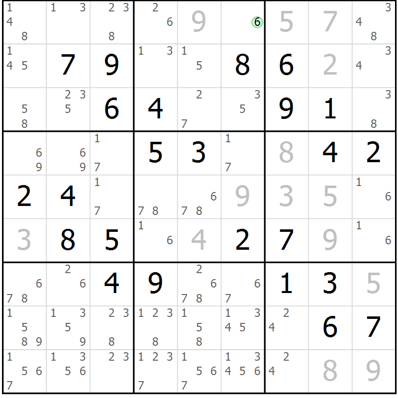 Position des candidats pour la solution de la Gr 1 page 4 du magazine de sudoku Maestro n° 086