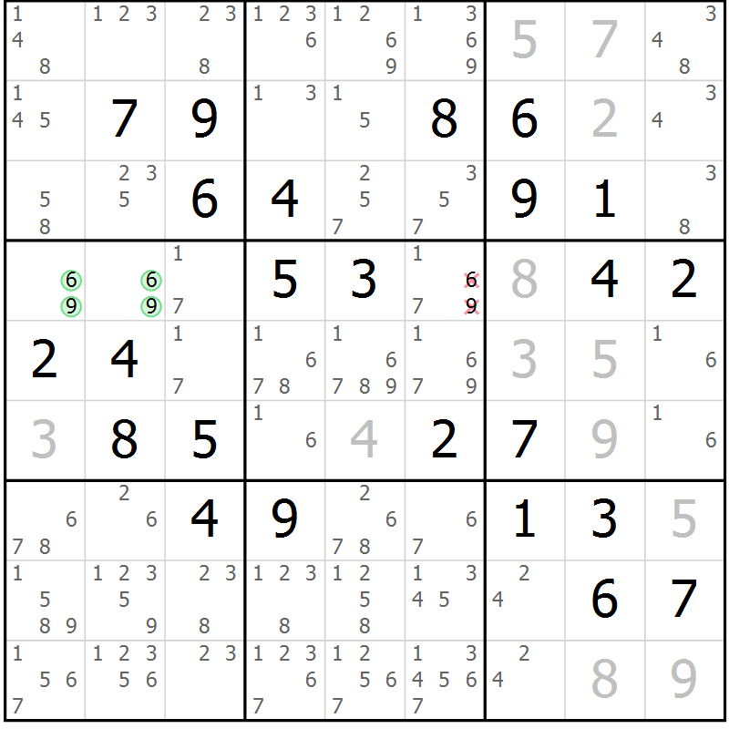 Position des candidats pour la solution de la Gr 1 page 4 du magazine de sudoku Maestro n° 086