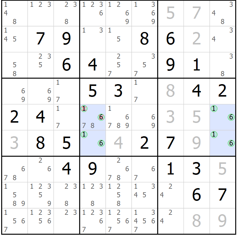 Position des candidats pour la solution de la Gr 1 page 4 du magazine de sudoku Maestro n° 086