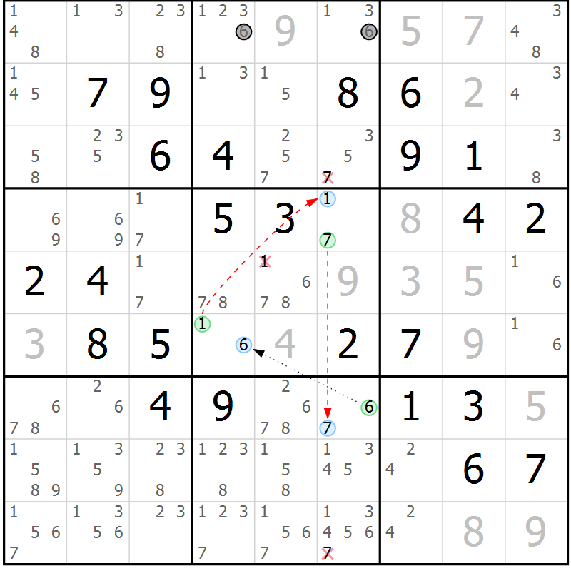 Position des candidats pour la solution de la Gr 1 page 4 du magazine de sudoku Maestro n° 086