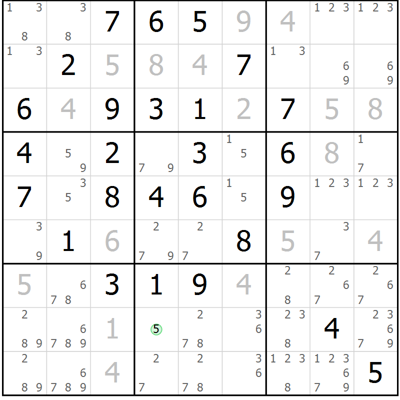 Position des candidats pour la solution de la Gr 10 page 13 du magazine de sudoku Maestro n° 086