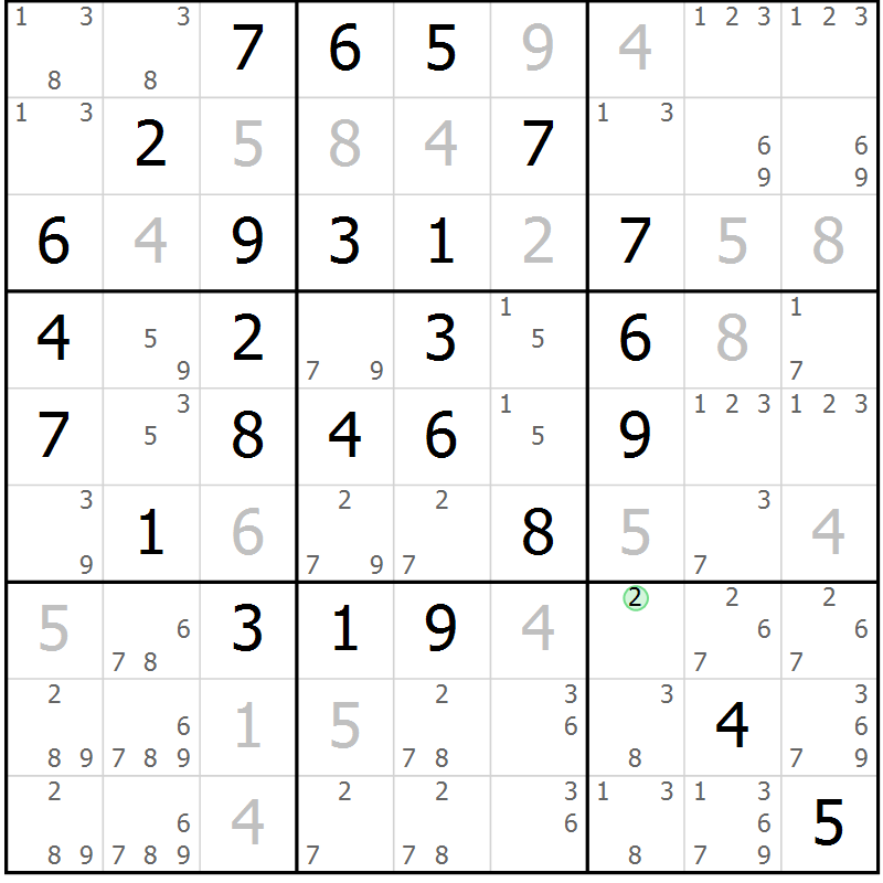 Position des candidats pour la solution de la Gr 10 page 13 du magazine de sudoku Maestro n° 086