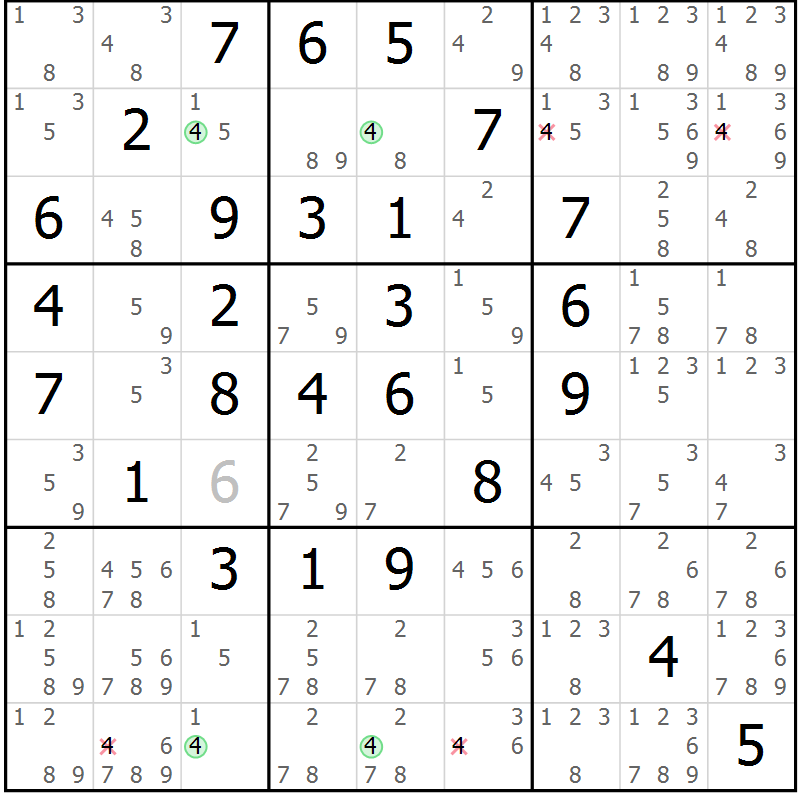 Position des candidats pour la solution de la Gr 10 page 13 du magazine de sudoku Maestro n° 086