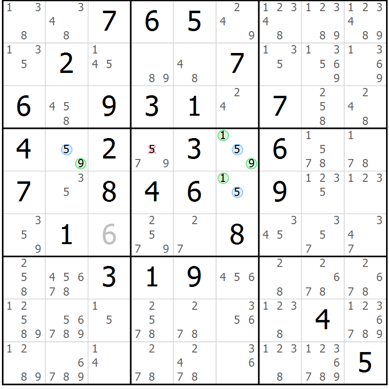Position des candidats pour la solution de la Gr 10 page 13 du magazine de sudoku Maestro n° 086
