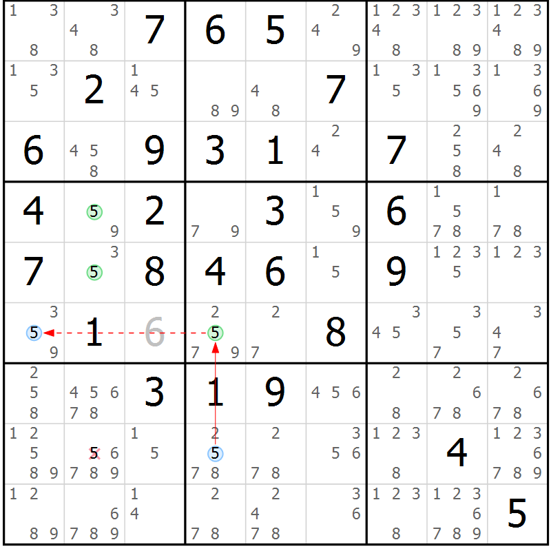 Position des candidats pour la solution de la Gr 10 page 13 du magazine de sudoku Maestro n° 086