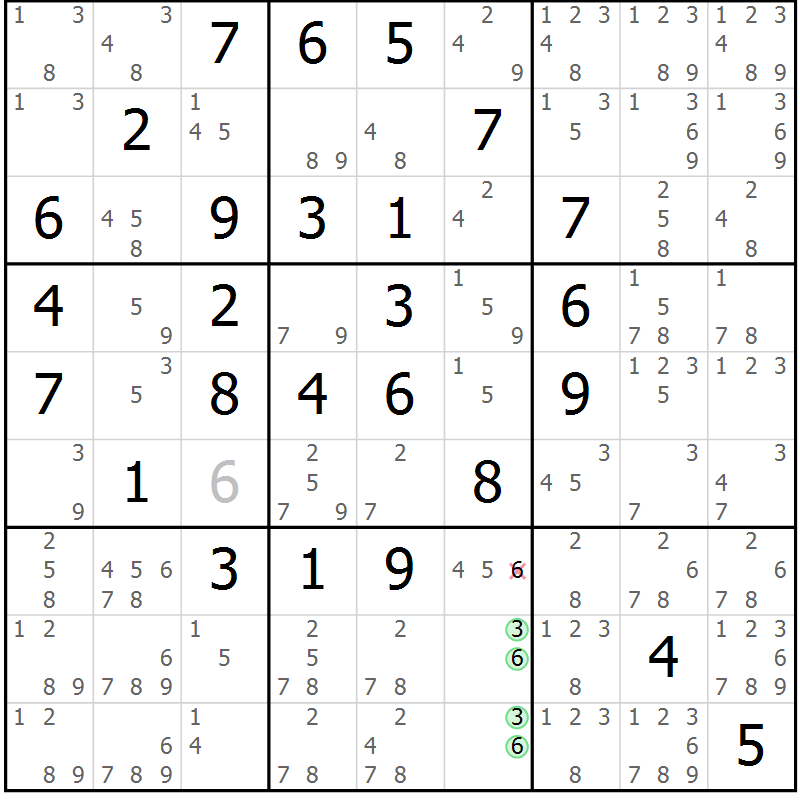 Position des candidats pour la solution de la Gr 10 page 13 du magazine de sudoku Maestro n° 086