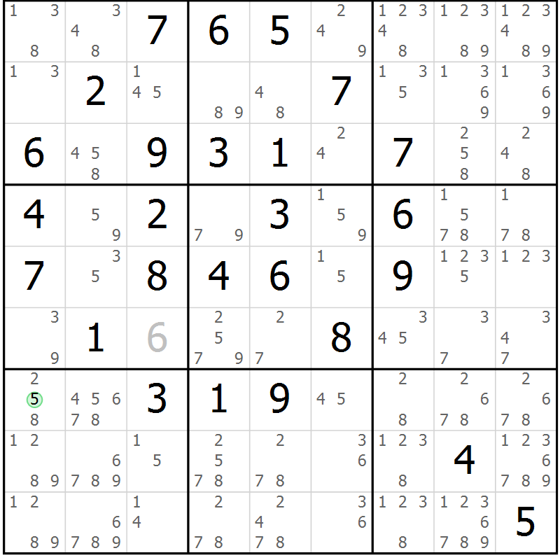 Position des candidats pour la solution de la Gr 10 page 13 du magazine de sudoku Maestro n° 086