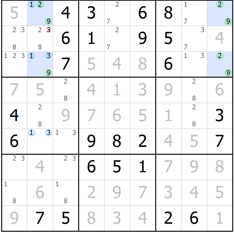 Position des candidats pour la solution de la Gr 11 page 14 du magazine de sudoku Maestro n° 086