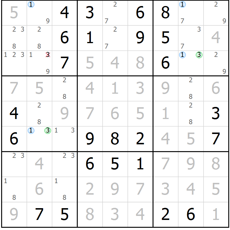 Position des candidats pour la solution de la Gr 11 page 14 du magazine de sudoku Maestro n° 086