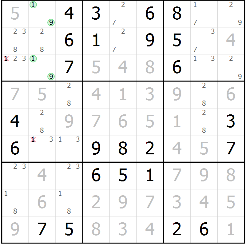 Position des candidats pour la solution de la Gr 11 page 14 du magazine de sudoku Maestro n° 086
