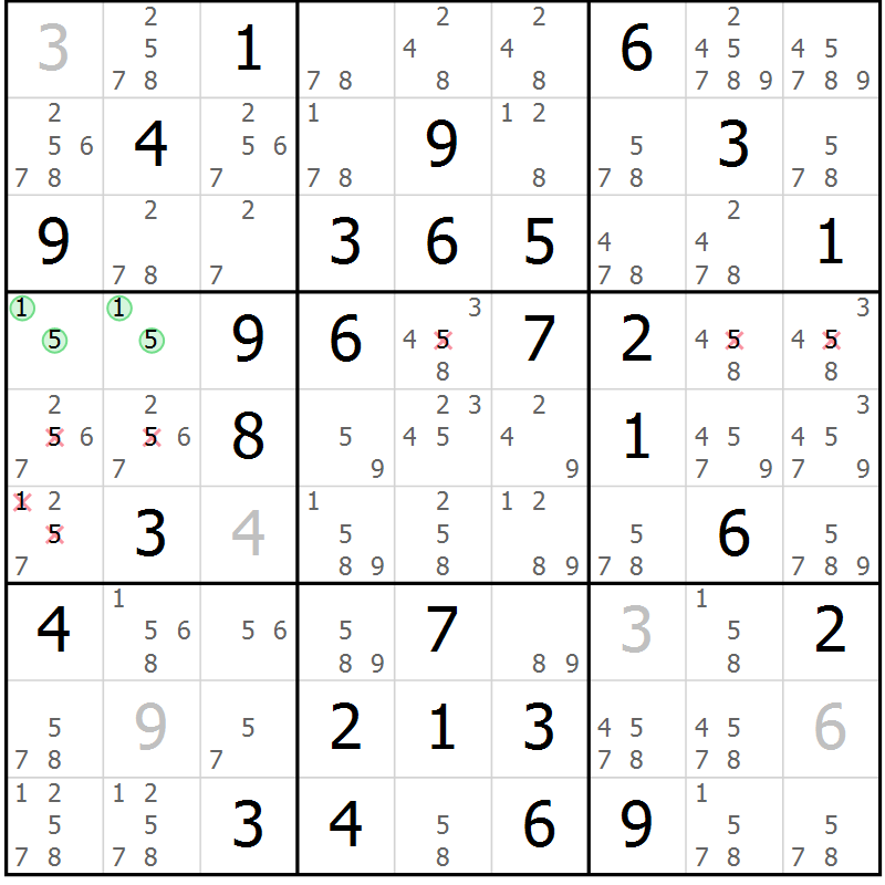 Position des candidats pour la solution de la Gr 12 page 15 du magazine de sudoku Maestro n° 086