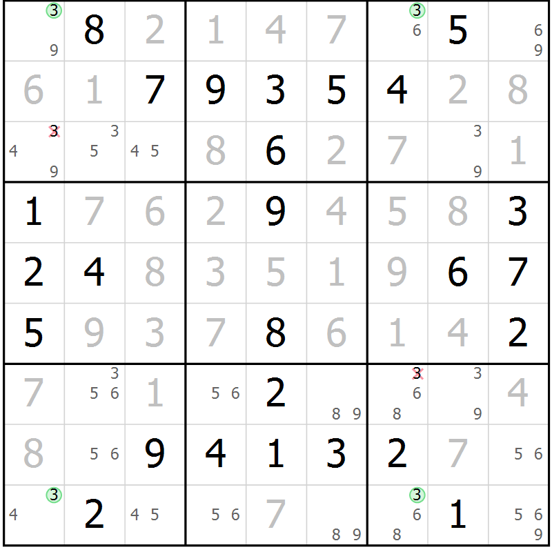 Position des candidats pour la solution de la Gr 13 page 16 du magazine de sudoku Maestro n° 086