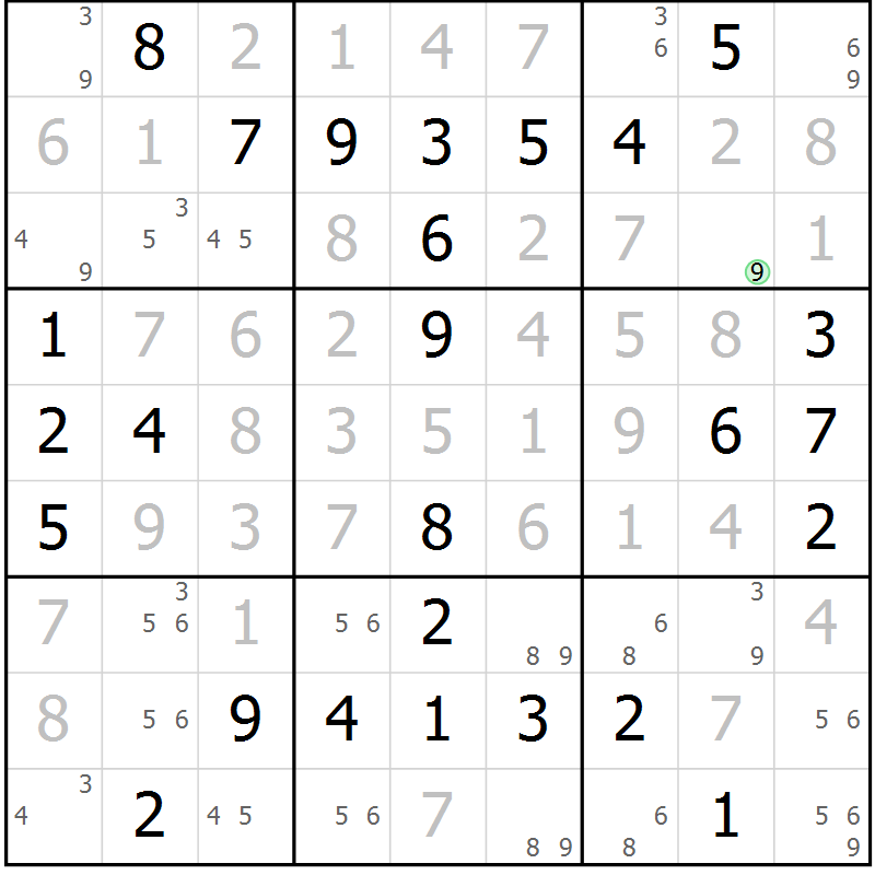 Position des candidats pour la solution de la Gr 13 page 16 du magazine de sudoku Maestro n° 086