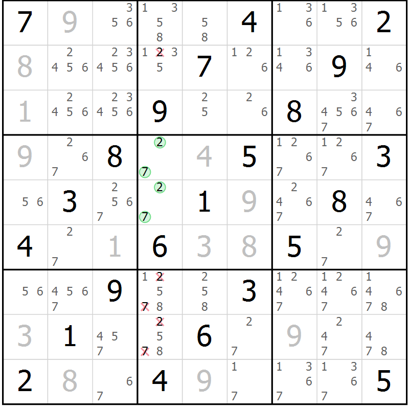 Position des candidats pour la solution de la Gr 14 page 17 du magazine de sudoku Maestro n° 086