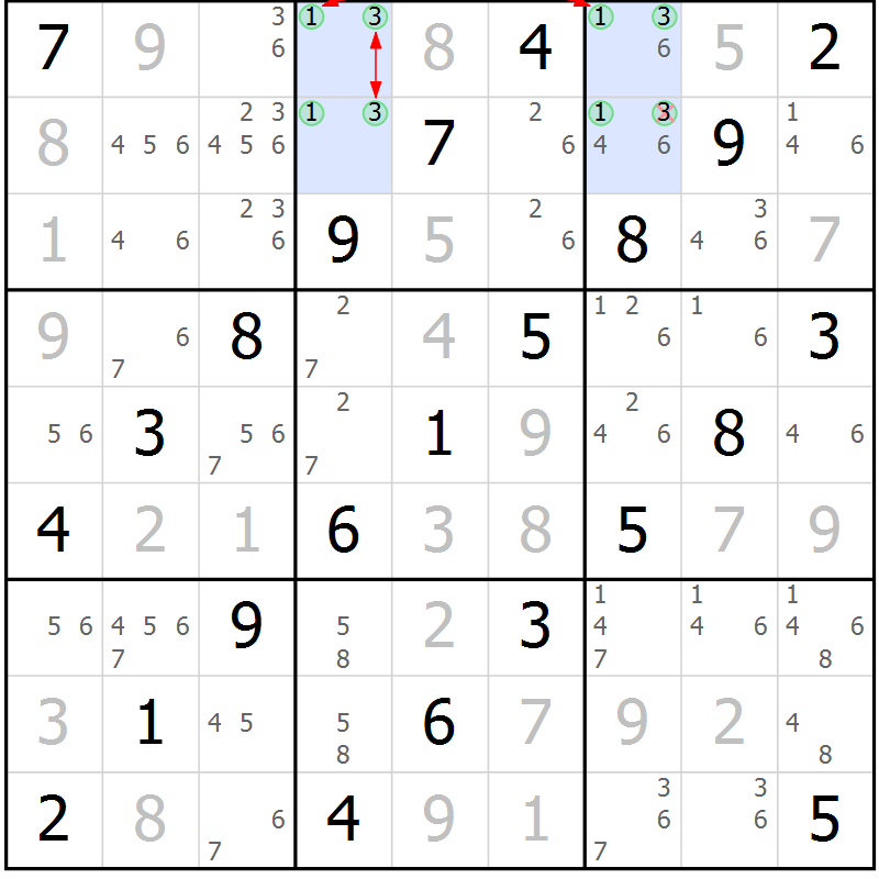 Position des candidats pour la solution de la Gr 14 page 17 du magazine de sudoku Maestro n° 086