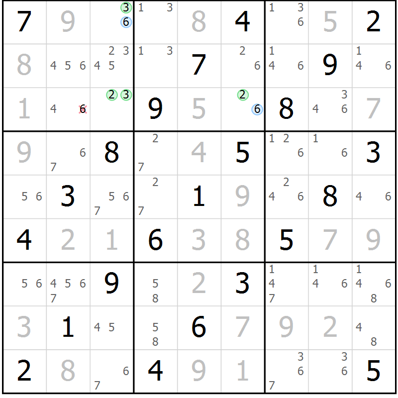 Position des candidats pour la solution de la Gr 14 page 17 du magazine de sudoku Maestro n° 086