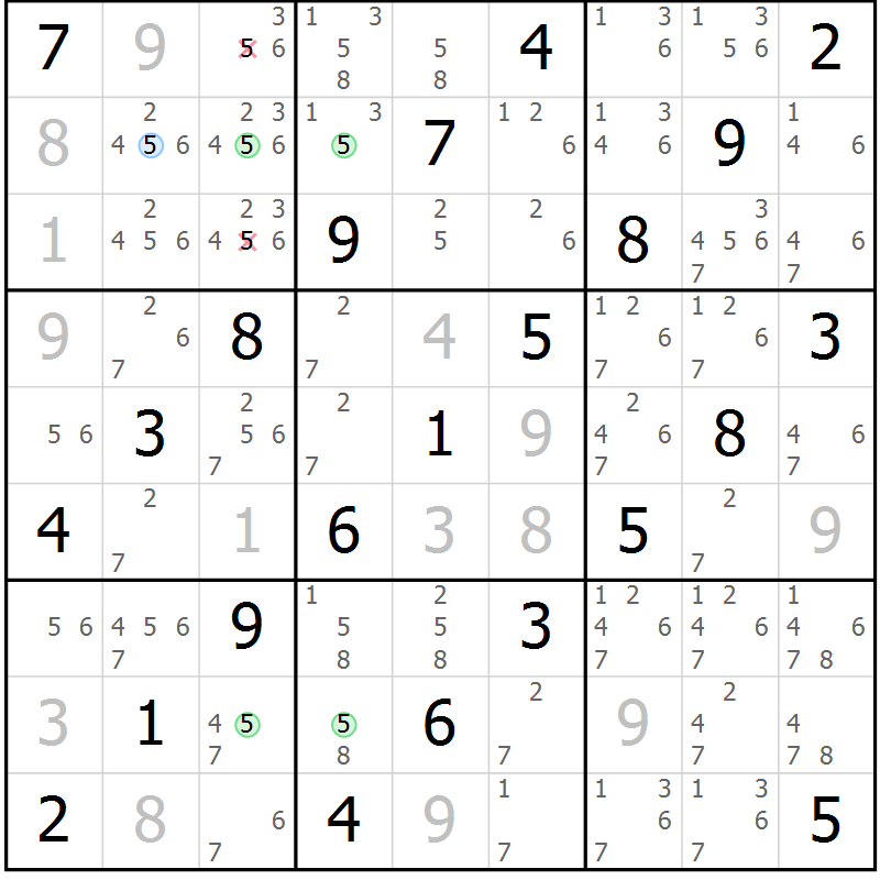Position des candidats pour la solution de la Gr 14 page 17 du magazine de sudoku Maestro n° 086