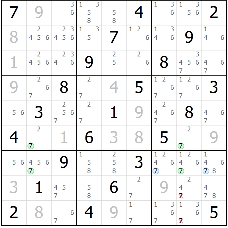 Position des candidats pour la solution de la Gr 14 page 17 du magazine de sudoku Maestro n° 086