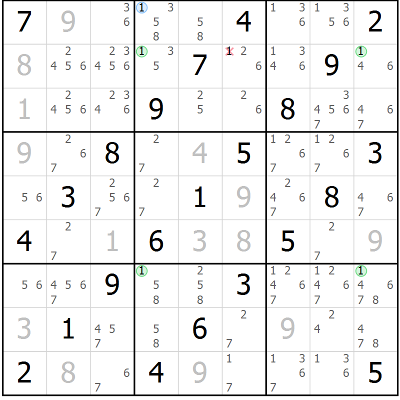 Position des candidats pour la solution de la Gr 14 page 17 du magazine de sudoku Maestro n° 086