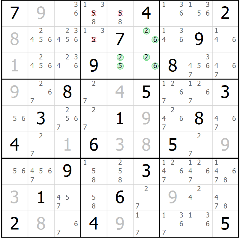 Position des candidats pour la solution de la Gr 14 page 17 du magazine de sudoku Maestro n° 086