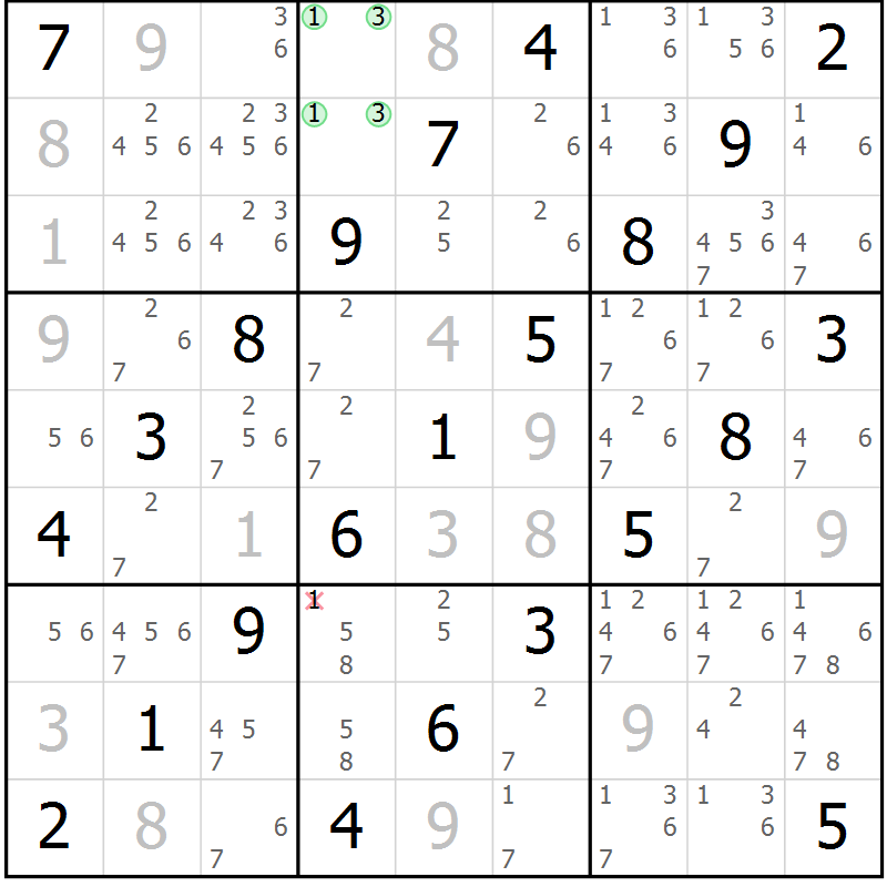 Position des candidats pour la solution de la Gr 14 page 17 du magazine de sudoku Maestro n° 086