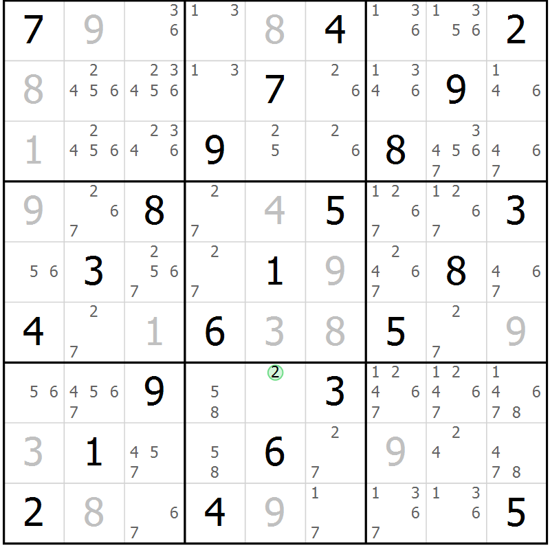 Position des candidats pour la solution de la Gr 14 page 17 du magazine de sudoku Maestro n° 086