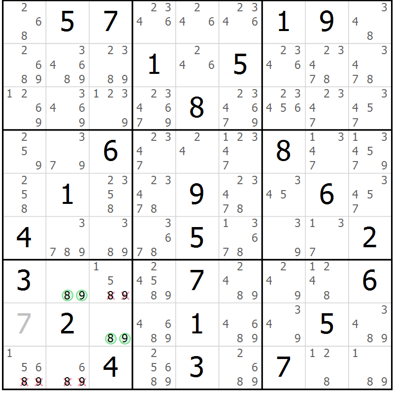 Position des candidats pour la solution de la Gr 15 page 18 du magazine de sudoku Maestro n° 086