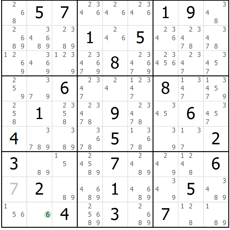 Position des candidats pour la solution de la Gr 15 page 18 du magazine de sudoku Maestro n° 086