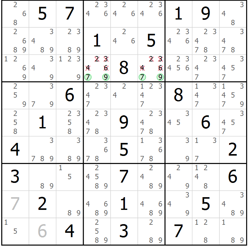 Position des candidats pour la solution de la Gr 15 page 18 du magazine de sudoku Maestro n° 086