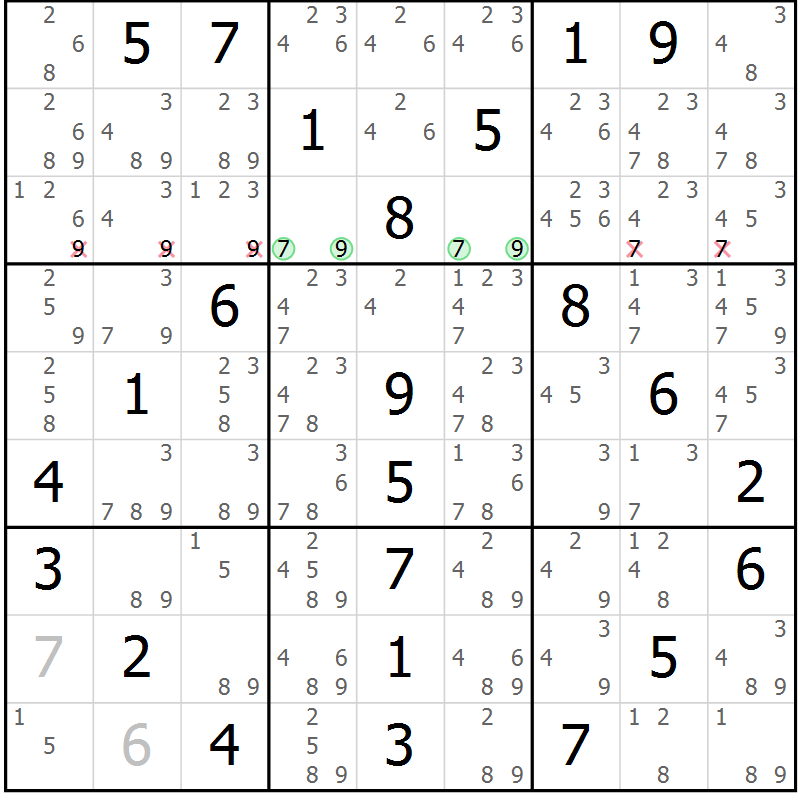 Position des candidats pour la solution de la Gr 15 page 18 du magazine de sudoku Maestro n° 086