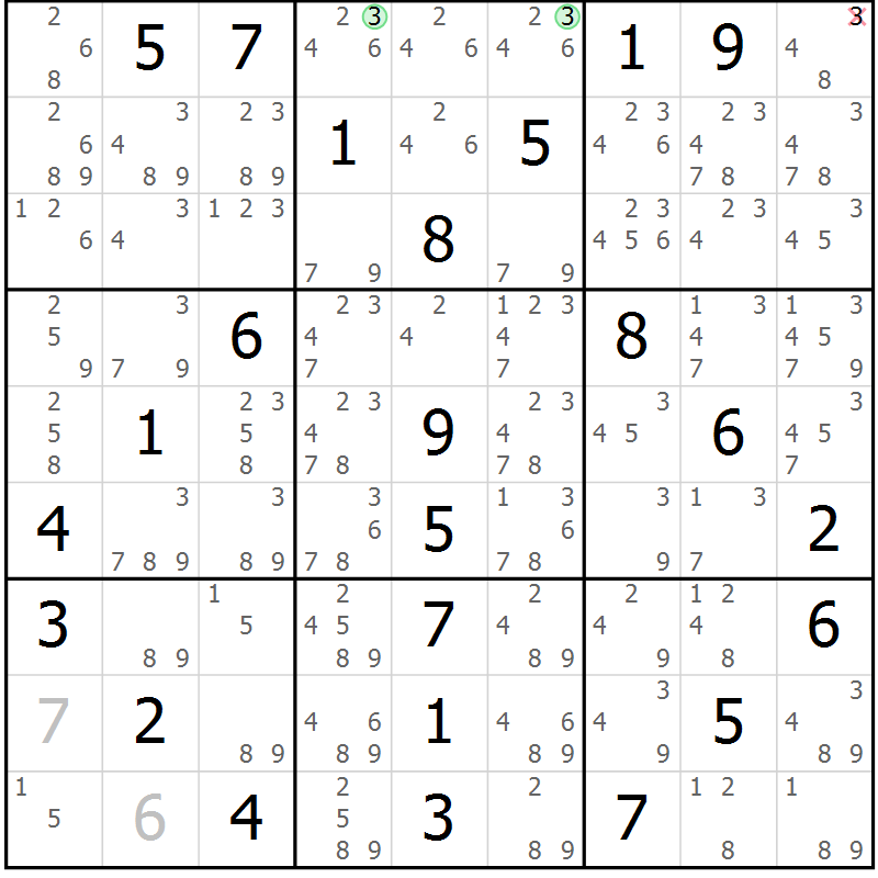 Position des candidats pour la solution de la Gr 15 page 18 du magazine de sudoku Maestro n° 086