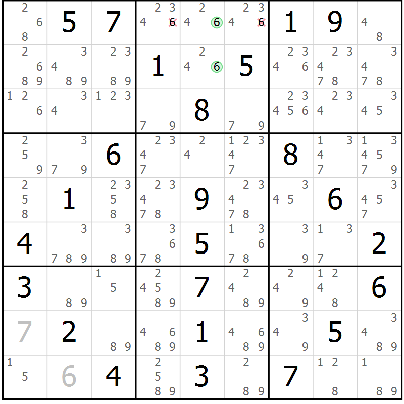 Position des candidats pour la solution de la Gr 15 page 18 du magazine de sudoku Maestro n° 086