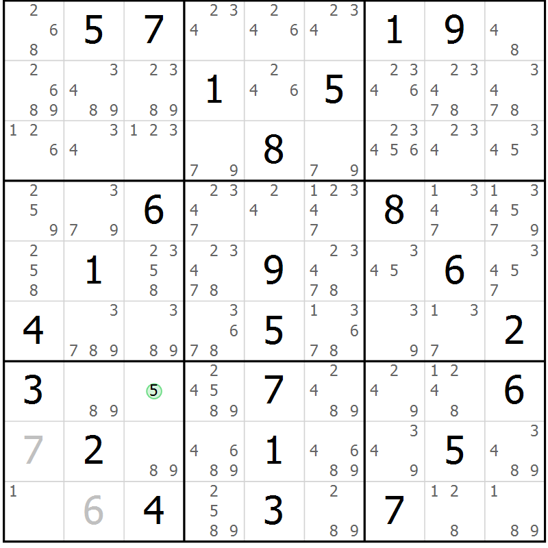 Position des candidats pour la solution de la Gr 15 page 18 du magazine de sudoku Maestro n° 086
