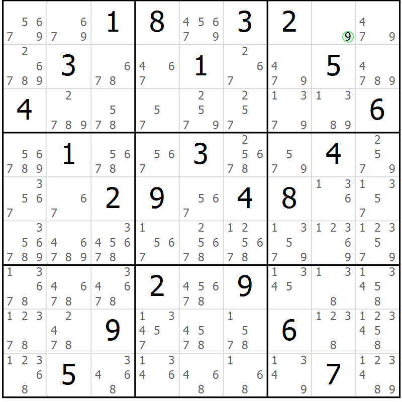 Position des candidats pour la solution de la Gr 16 page 19 du magazine de sudoku Maestro n° 086