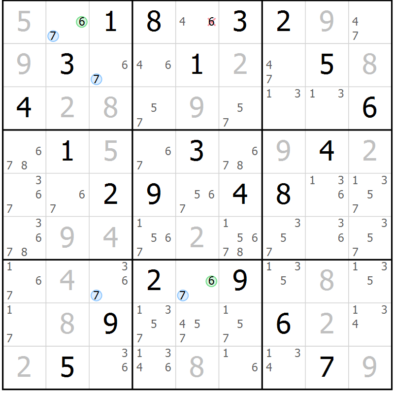 Position des candidats pour la solution de la Gr 16 page 19 du magazine de sudoku Maestro n° 086