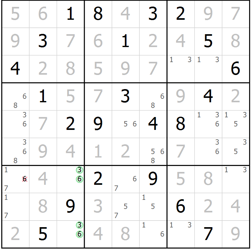 Position des candidats pour la solution de la Gr 16 page 19 du magazine de sudoku Maestro n° 086