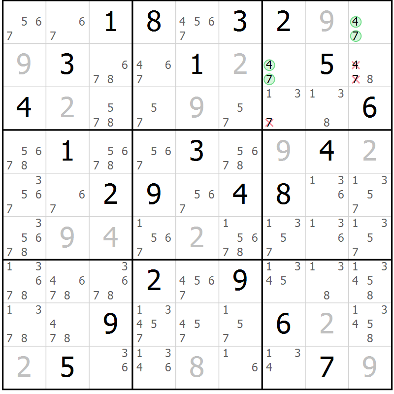 Position des candidats pour la solution de la Gr 16 page 19 du magazine de sudoku Maestro n° 086