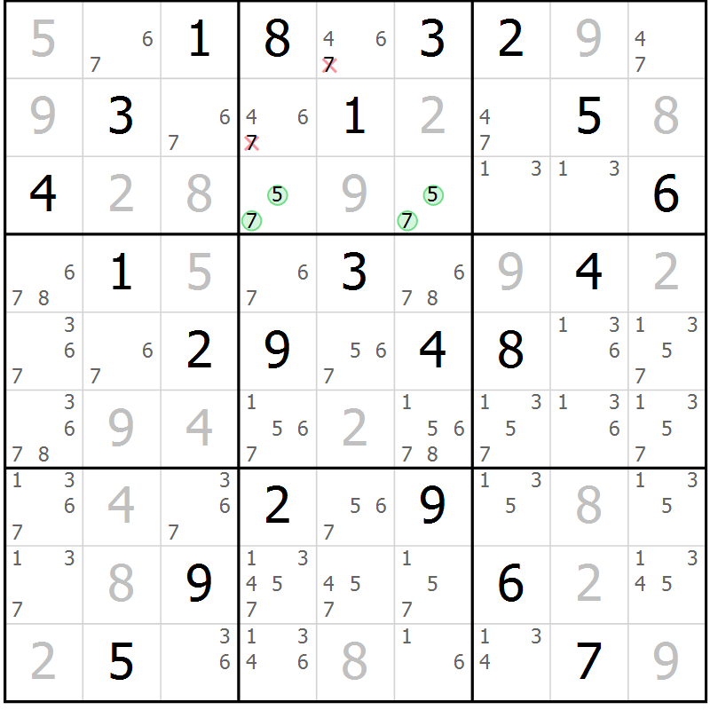 Position des candidats pour la solution de la Gr 16 page 19 du magazine de sudoku Maestro n° 086