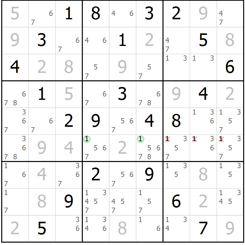 Position des candidats pour la solution de la Gr 16 page 19 du magazine de sudoku Maestro n° 086
