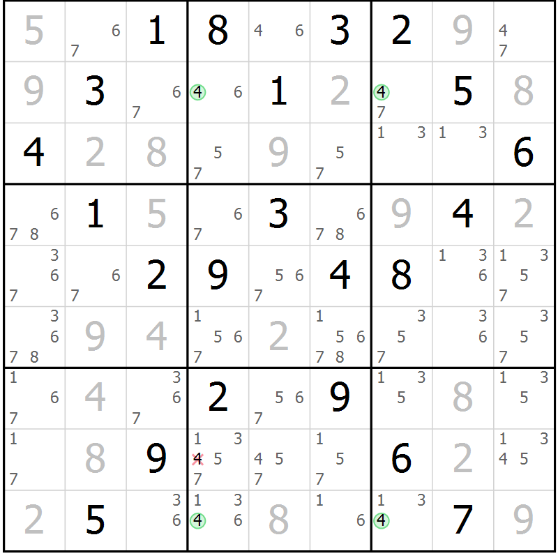 Position des candidats pour la solution de la Gr 16 page 19 du magazine de sudoku Maestro n° 086