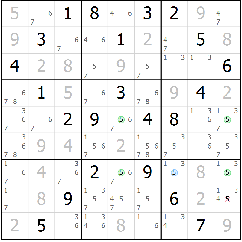 Position des candidats pour la solution de la Gr 16 page 19 du magazine de sudoku Maestro n° 086