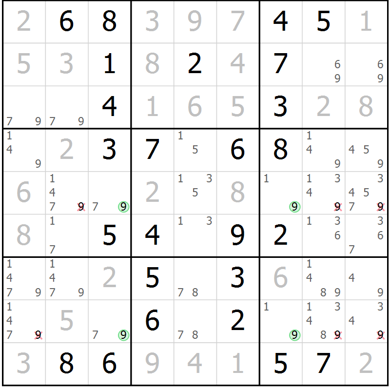 Position des candidats pour la solution de la Gr 17 page 20 du magazine de sudoku Maestro n° 086