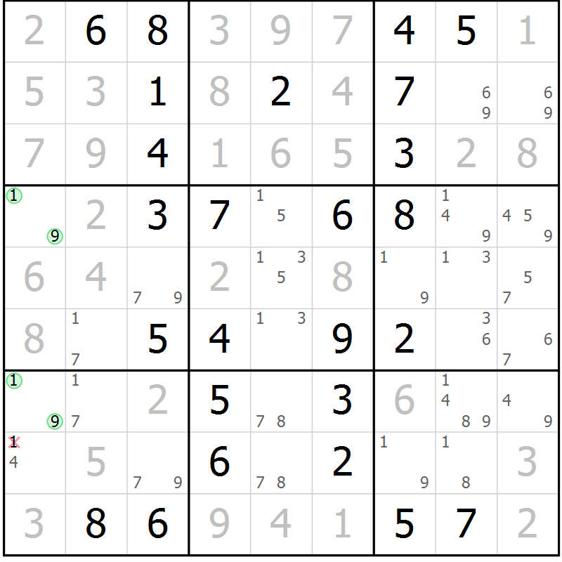 Position des candidats pour la solution de la Gr 17 page 20 du magazine de sudoku Maestro n° 086