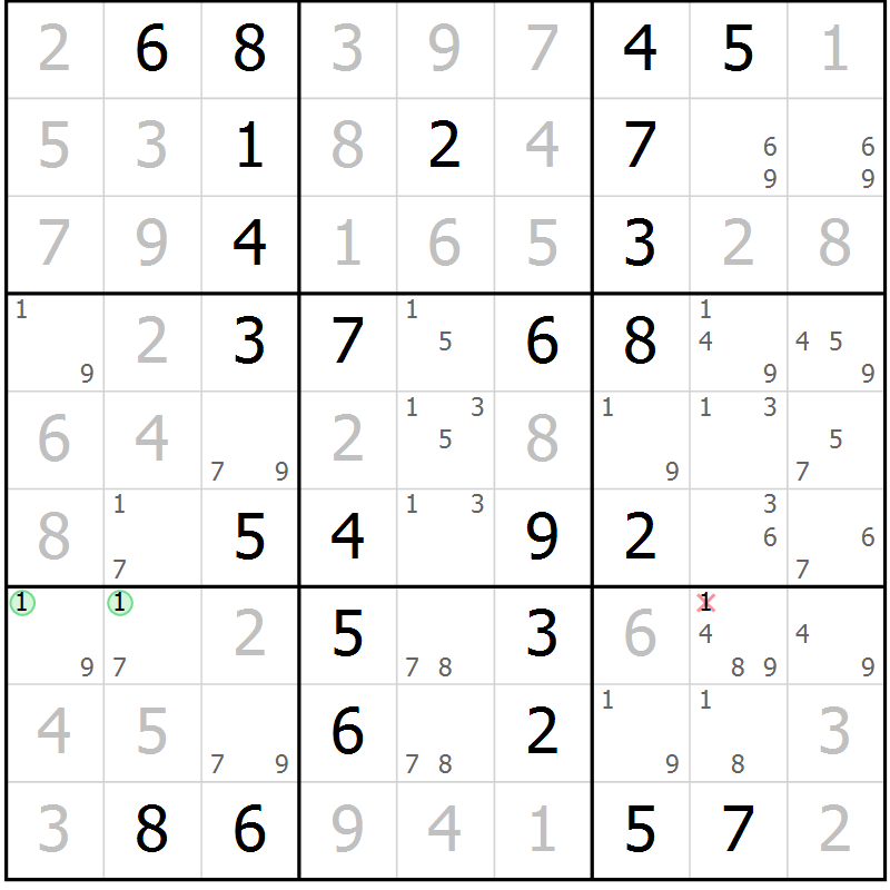 Position des candidats pour la solution de la Gr 17 page 20 du magazine de sudoku Maestro n° 086