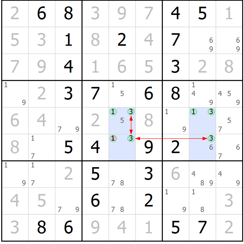 Position des candidats pour la solution de la Gr 17 page 20 du magazine de sudoku Maestro n° 086