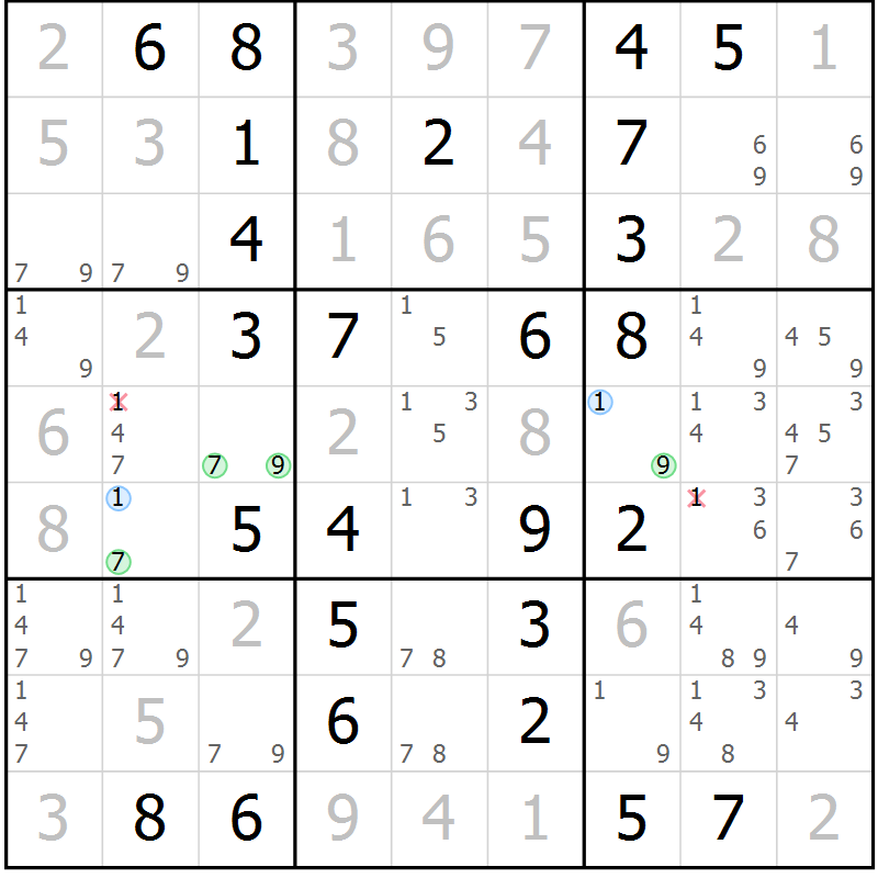 Position des candidats pour la solution de la Gr 17 page 20 du magazine de sudoku Maestro n° 086
