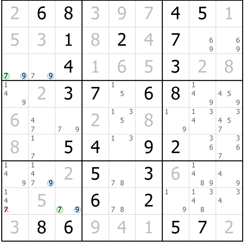 Position des candidats pour la solution de la Gr 17 page 20 du magazine de sudoku Maestro n° 086
