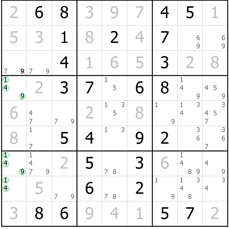 Position des candidats pour la solution de la Gr 17 page 20 du magazine de sudoku Maestro n° 086