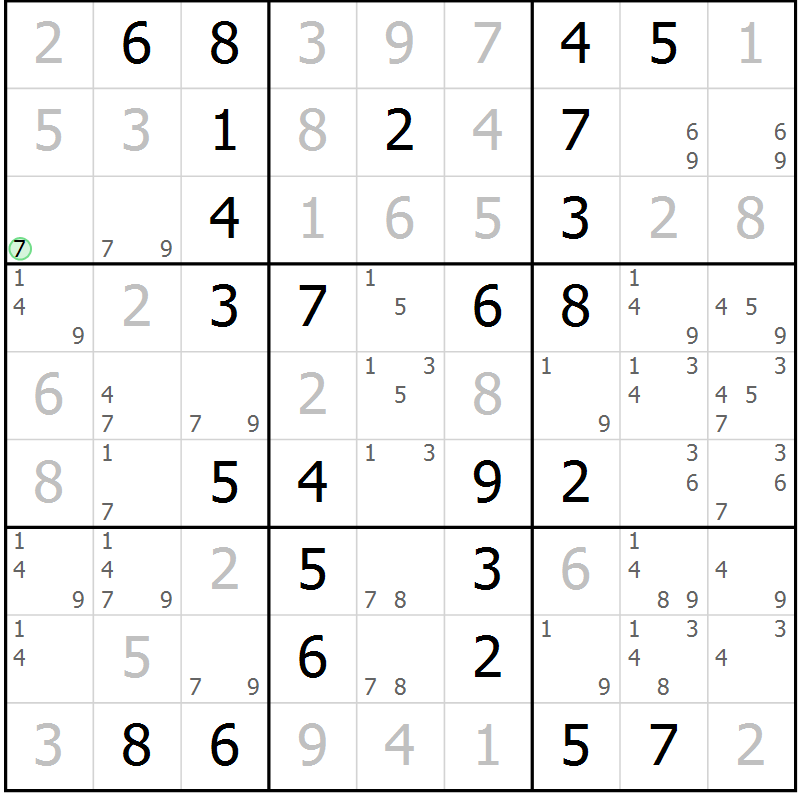 Position des candidats pour la solution de la Gr 17 page 20 du magazine de sudoku Maestro n° 086