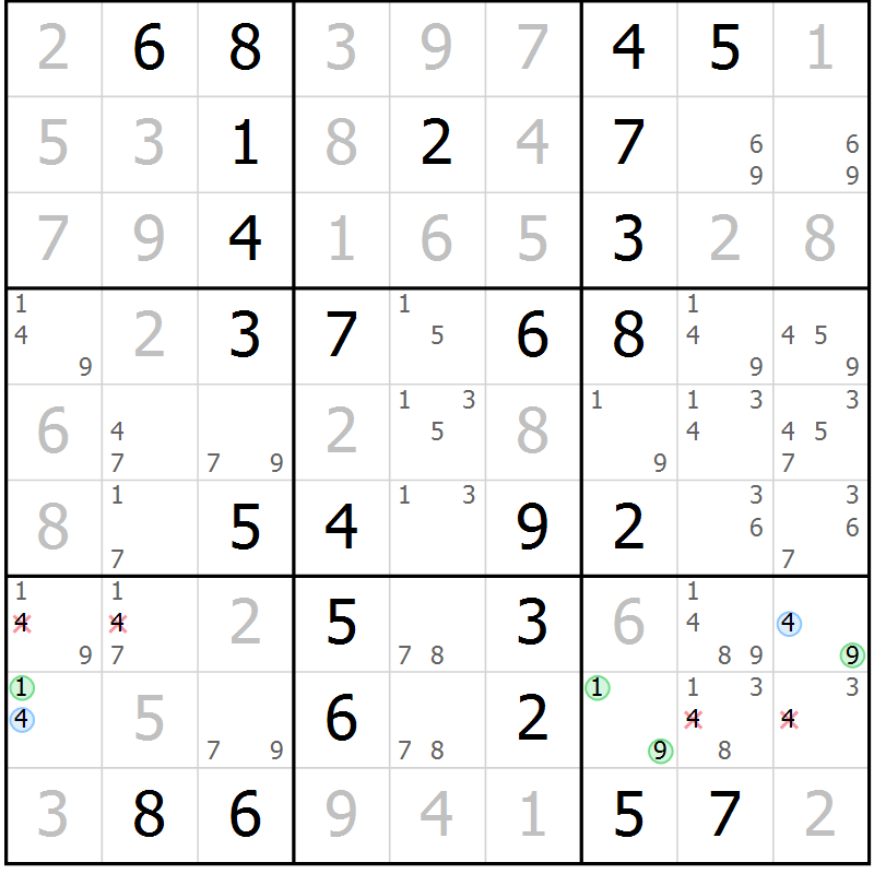 Position des candidats pour la solution de la Gr 17 page 20 du magazine de sudoku Maestro n° 086